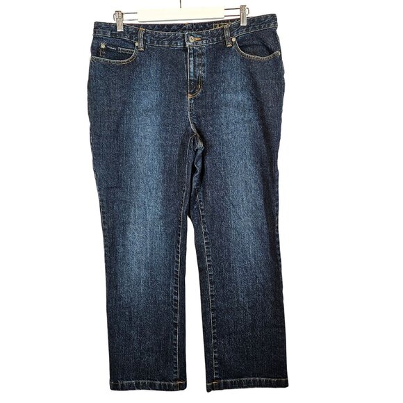 Columbia Sportswear Womens 16 Straight Leg Jeans Medium Wash Yellow Top Stitch - Picture 1 of 13